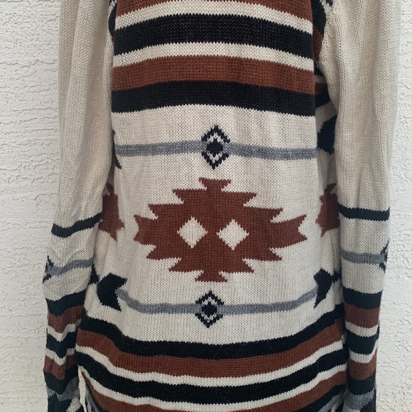 BB Dakota Aztec Santa Fe Wool Blend Open Front Sweater Cardigan - Picture 9 of 9